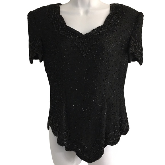 Vtg silk beaded short sleeve top India - Picture 2 of 11